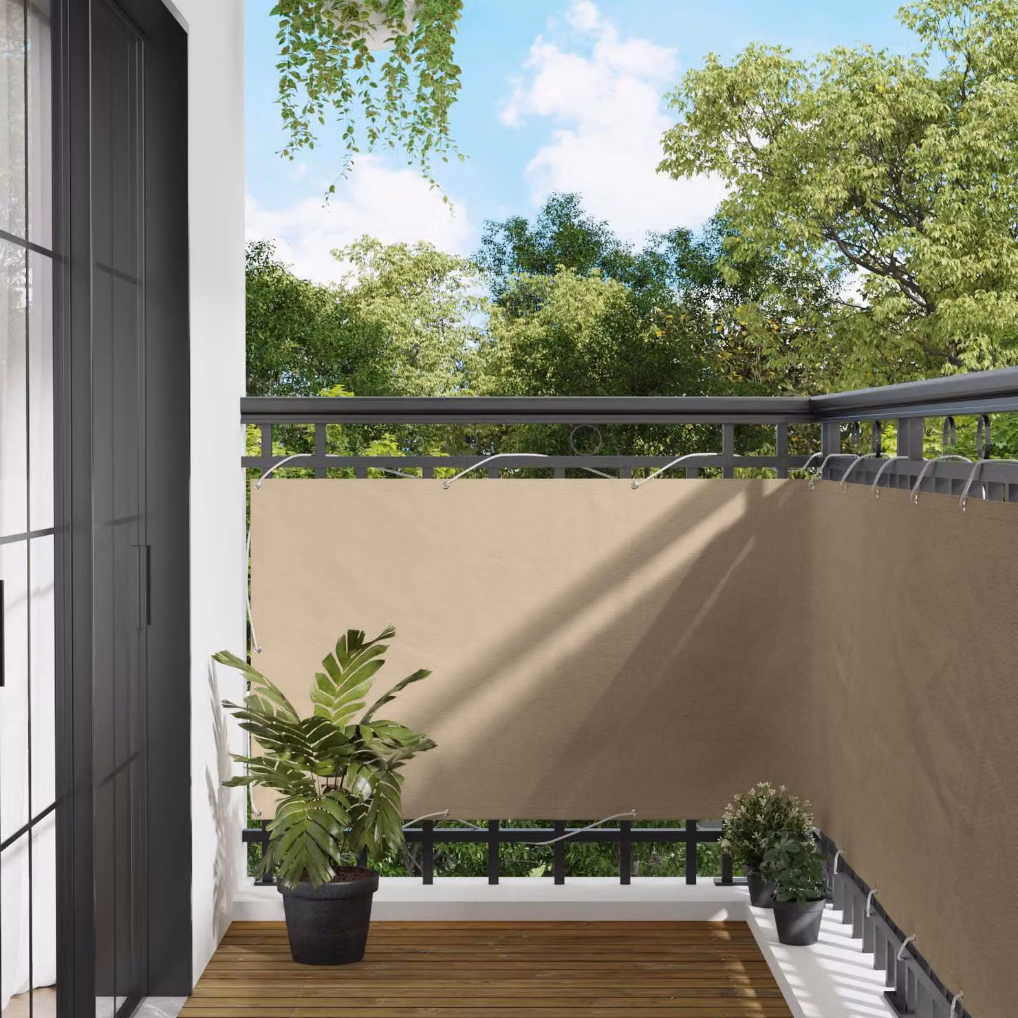 Schermo da balcone vidaXL in alluminio e poliestere beige L: 90 cm, H: 200 cm