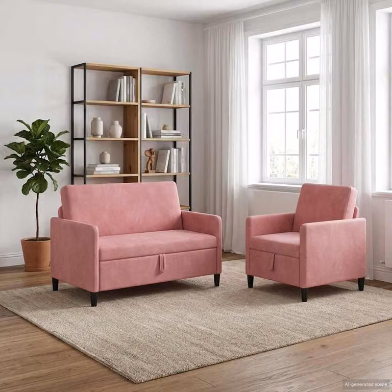 Set di 2 divani moderni vidaXL con contenitore, rivestimento in tessuto rosa e nero, seduta con apertura a sollevamento per il tuo soggiorno