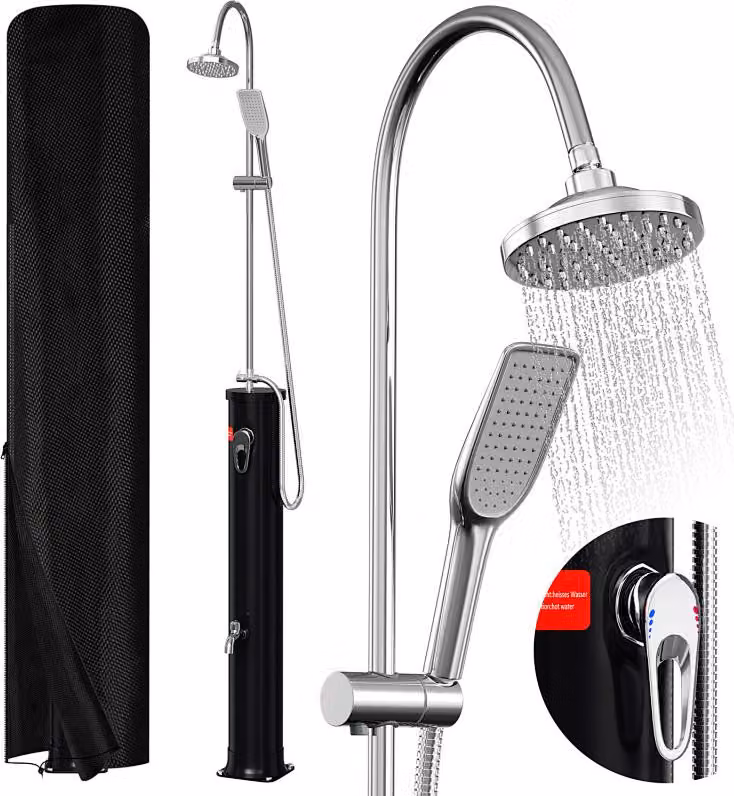 Doccia solare Izrielar 20L Doccia da esterno Doccia da giardino con soffione, copertura protettiva e doccetta per piscina e campeggio
