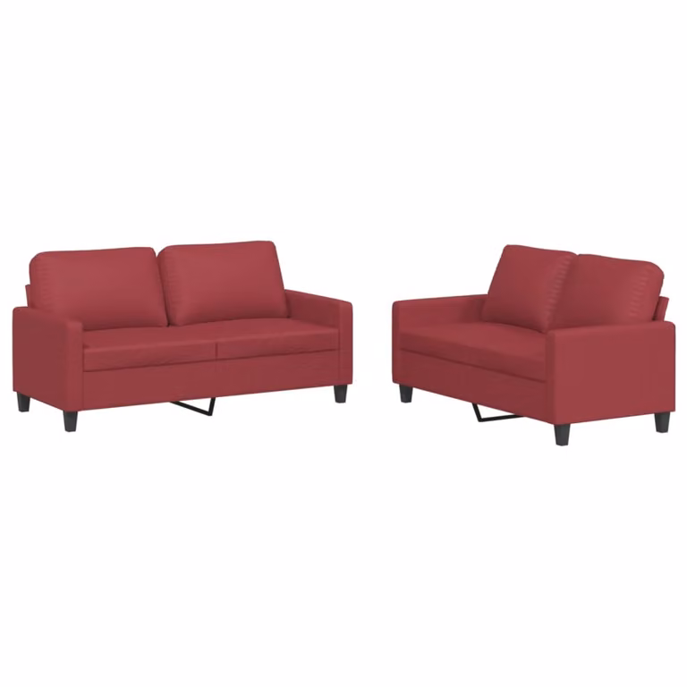 Set di Divani 2 pz con Cuscini Rosso Vino in Pelle finta