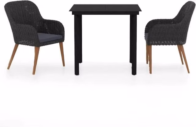 Set da pranzo da giardino Outsunny moderno in legno di acacia e acciaio con piano in vetro nero e grigio
