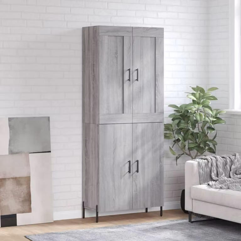 Credenza moderna vidaXL in legno e metallo grigio, L: 69,5 cm, P: 34 cm, H: 180 cm