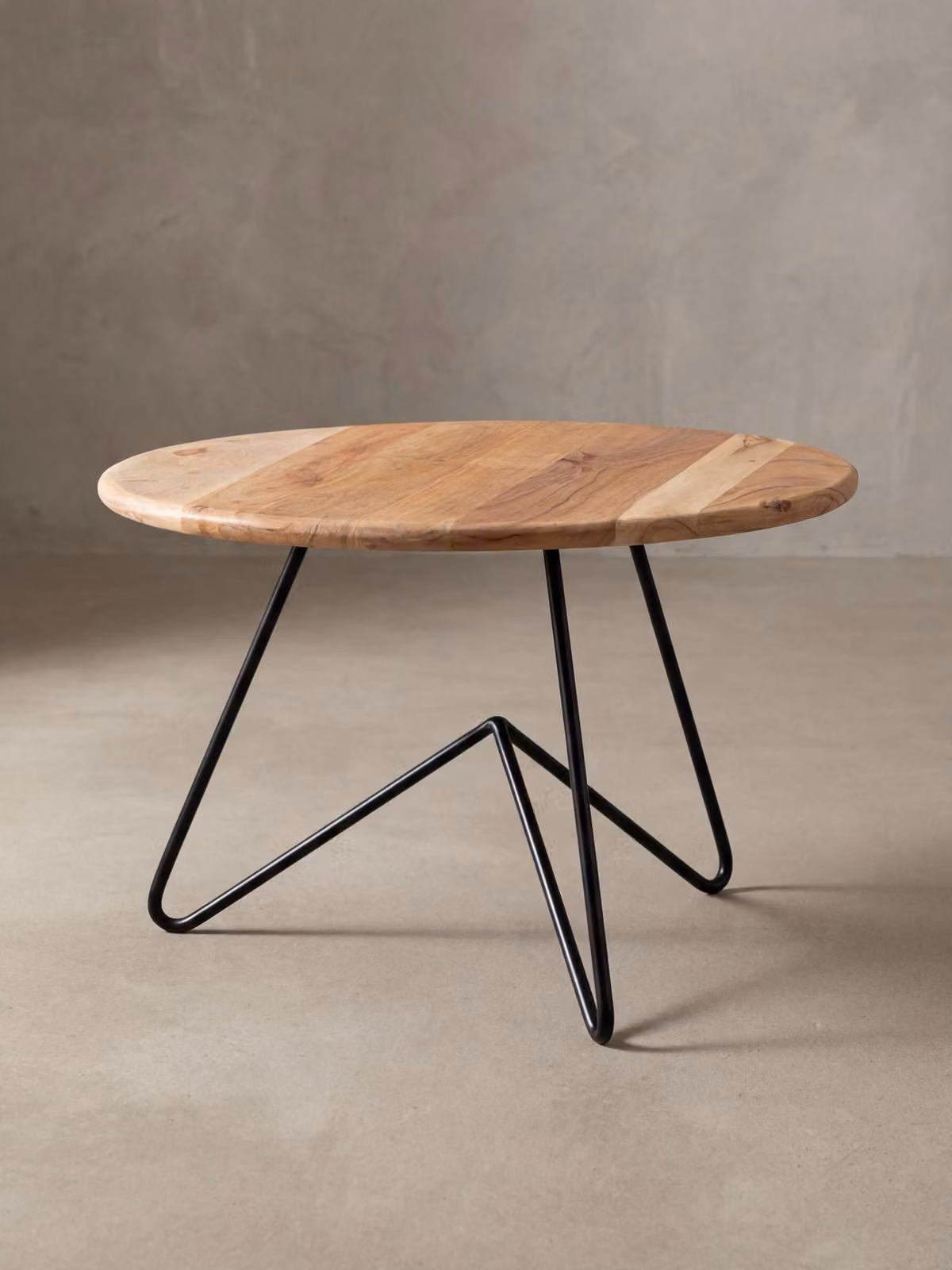 Tavolino da salotto 60x39,5x60 cm in legno massello di acacia / metallo Tavolino da divano, tavolino da salotto di design rotondo, tavolino da caffè massiccio, tavolino da salotto