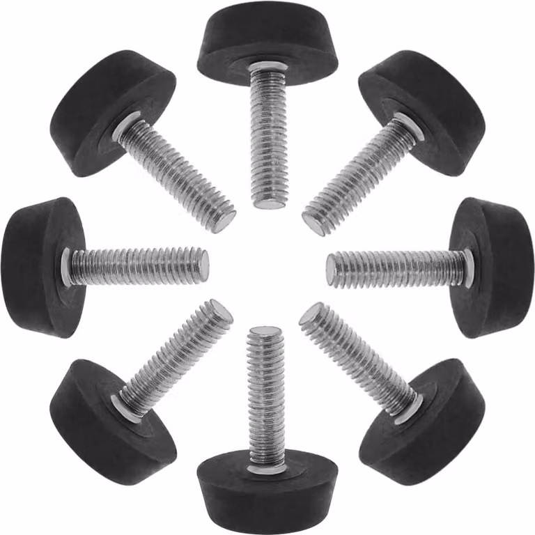 set di 8 piedini per mobili regolabili neri M6 | piedini di livellamento protezione pavimento | vite di regolazione | piedini per mobili ruotabili - piedini filettati | vite di regolazione | viti di regolazione | Ø 21mm - altezza 25mm