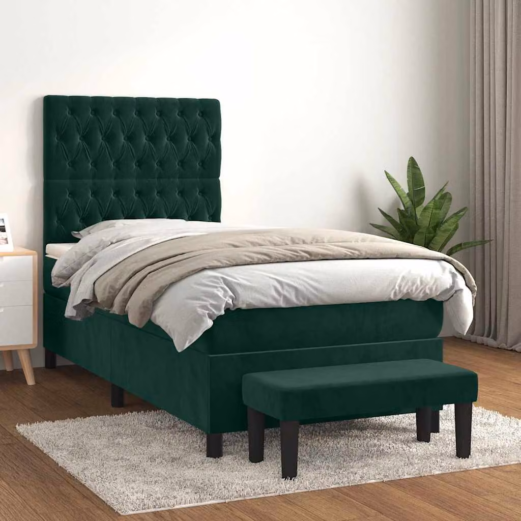 vidaXL Giroletto a Molle Ibrido con Materasso in Velluto Verde e Bianco L/P/H: 203 x 100 x 128 cm – 1