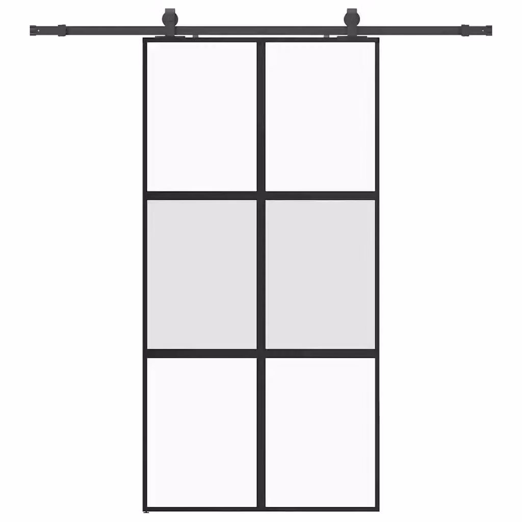Porta Scorrevole Moderna vidaXL in Vetro Trasparente e Alluminio con Ferramenta Nera L: 102,5 cm, H: 205 cm – 2