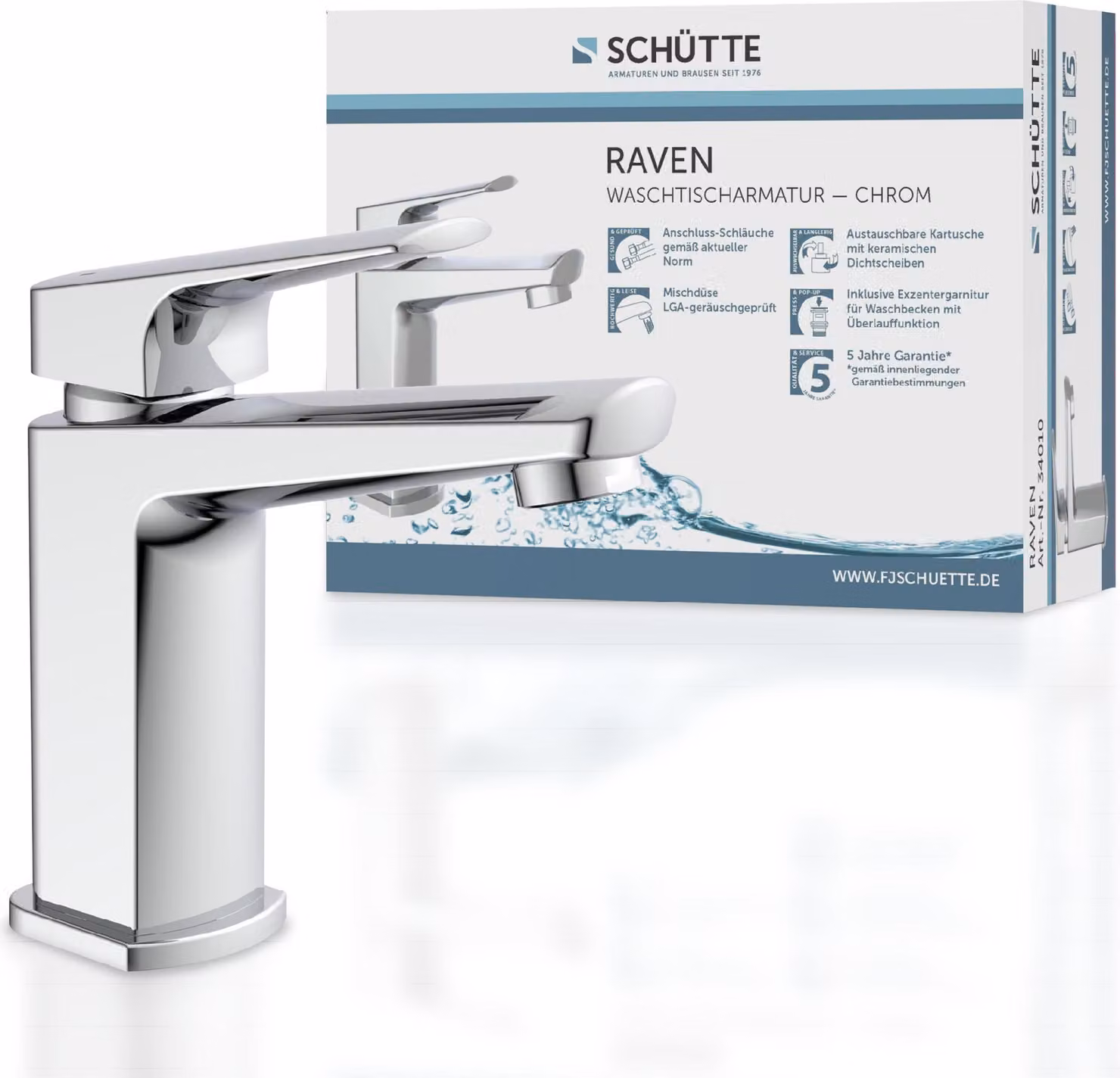 Miscelatore per lavabo SCHÜTTE RAVEN, miscelatore per bagno con bocca estraibile, cromo