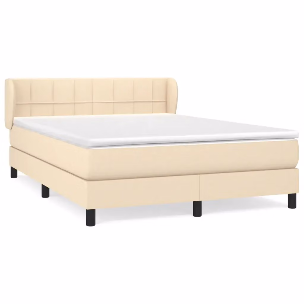 vidaXL Giroletto a Molle con Materasso Ibrido in Tessuto Beige e Bianco L/P/H: 190 x 140 x 88 cm – 2