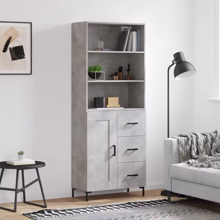 Credenza moderna vidaXL in legno multistrato e metallo, Grigio, L: 69,5 cm, P: 34 cm, H: 180 cm