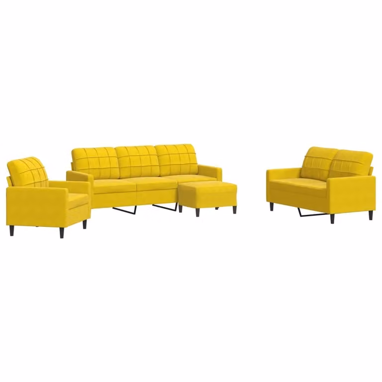 Set di Divani 4 pz con Cuscini giallo in Velluto