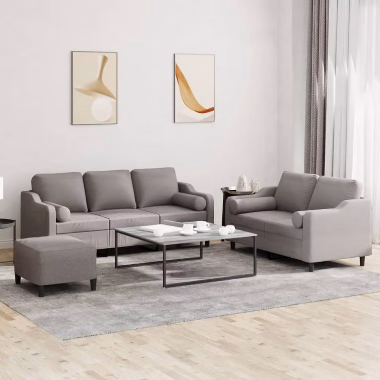 Maison Exclusive - Set divano a 3 pezzi con cuscini in tessuto color taupe