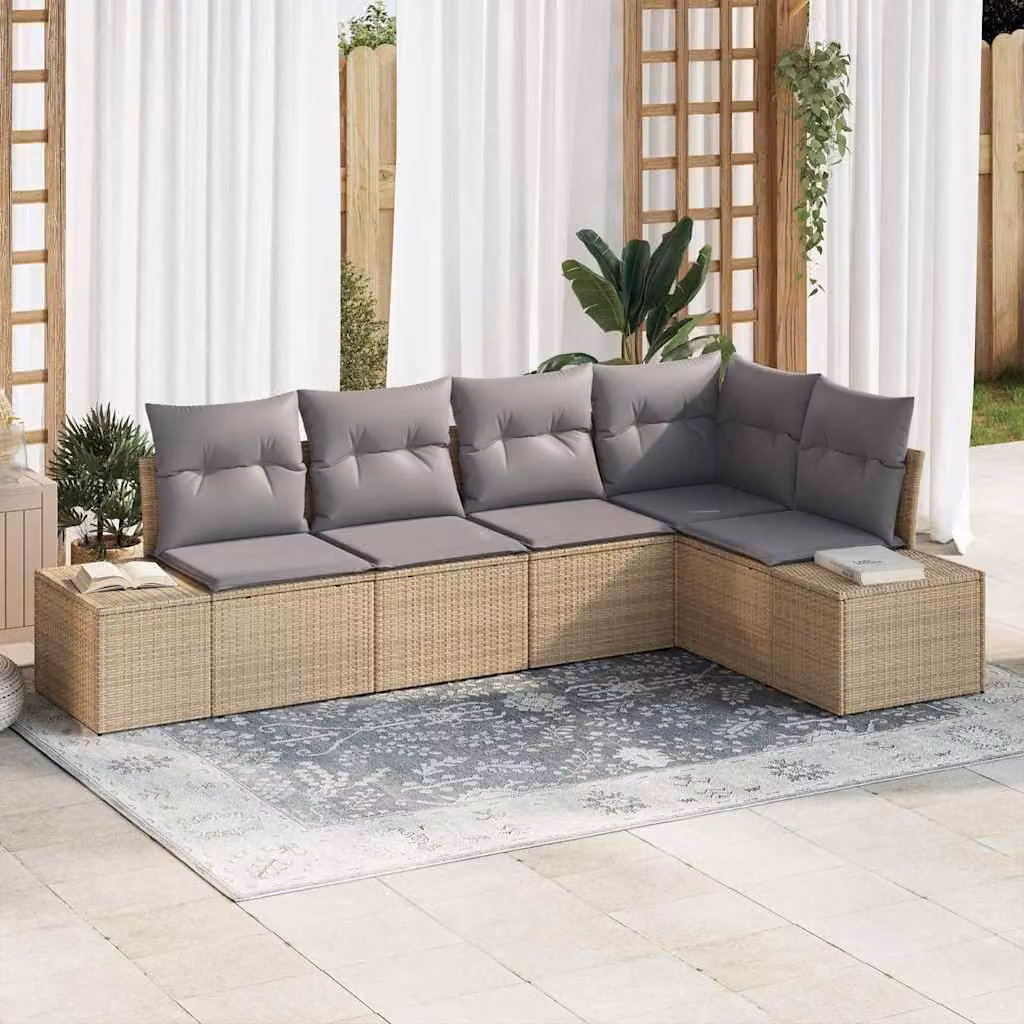Maison Exclusive - Set Divano da Giardino 5 pcs Beige e Grigio Chiaro polyrattan