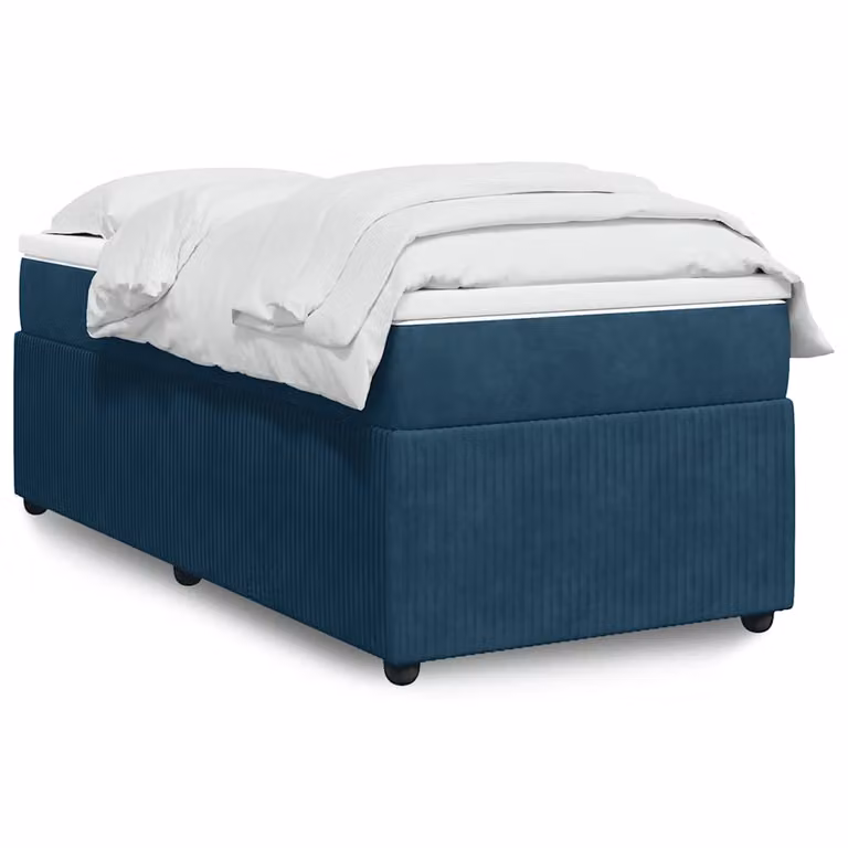 vidaXL Giroletto a Molle con Materasso in Velluto Blu Scuro, L/P/H: 90 x 190 cm