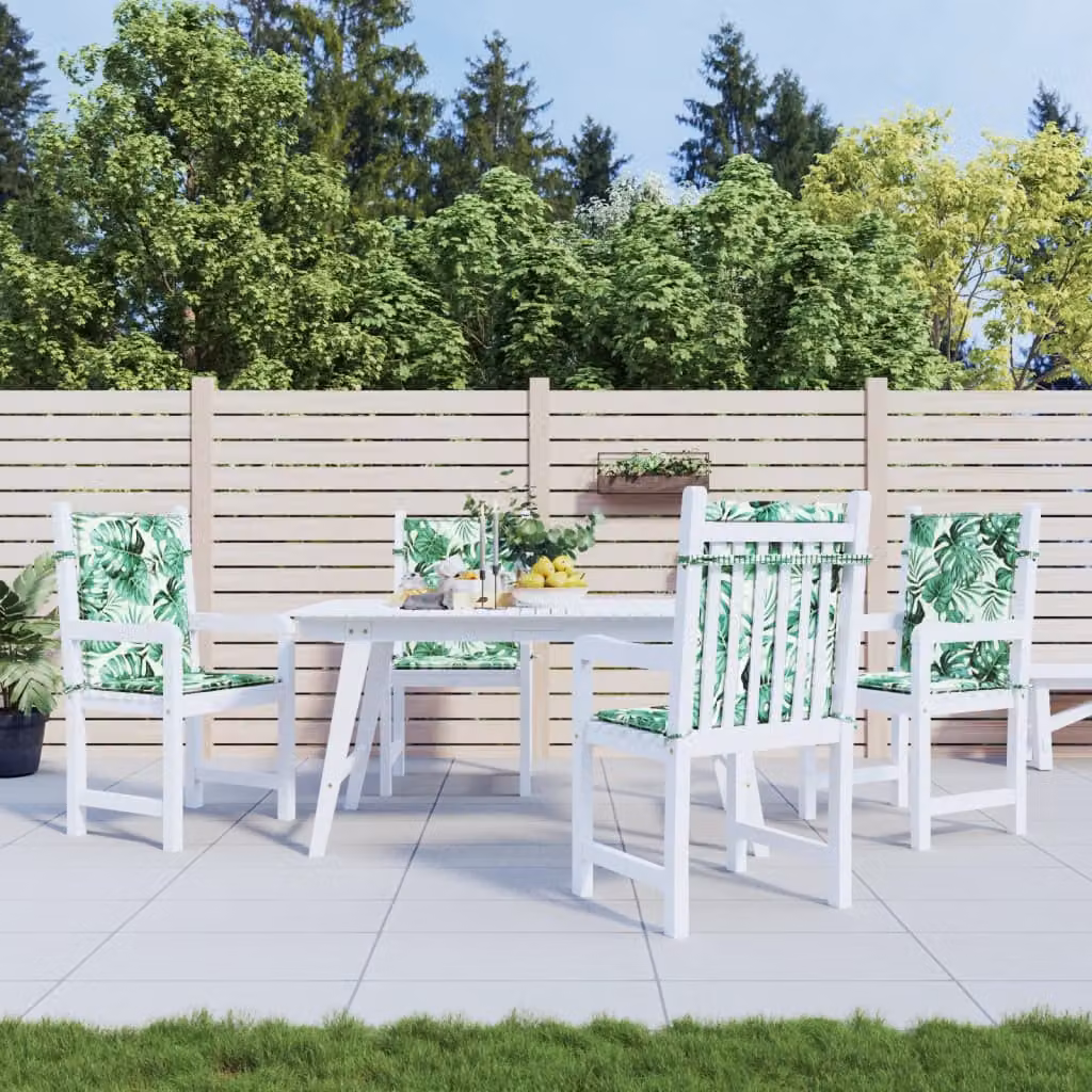 Set di 4 cuscini per sedia con schienale basso vidaXL, motivo foglie verde, in tessuto resistente all'acqua e ai raggi UV