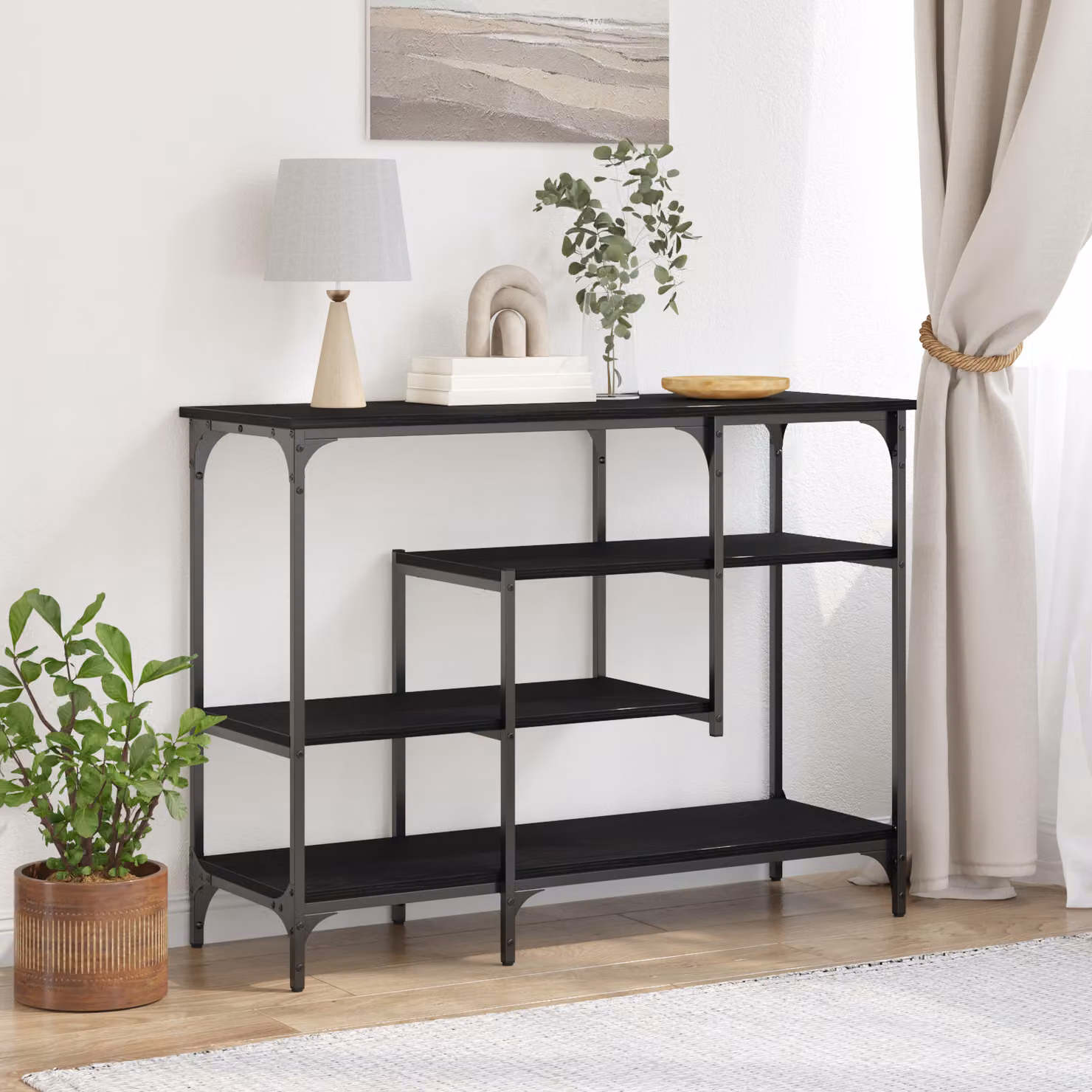 vidaXL Tavolo Console in Stile Industriale Nero L: 100 cm, P: 35 cm, H: 75 cm