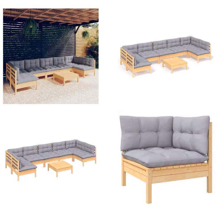 vidaXL Set salotto da giardino 8 pezzi con cuscini grigi in pino massiccio - Set salotto da giardino - Set salotto da giardino - Set mobili da giardino - Set mobili da giardino