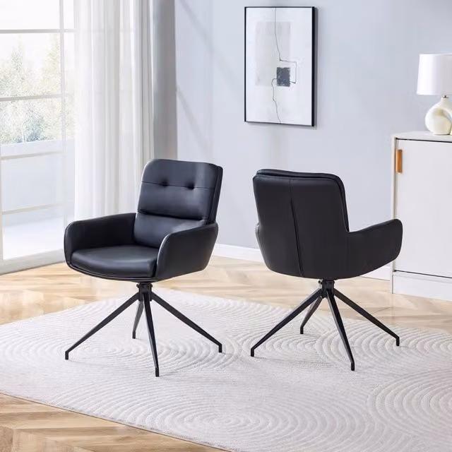 Set da 2 sedie girevoli REDOM in ecopelle nera e metallo nero per soggiorno e sala da pranzo