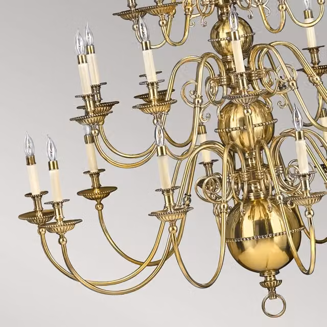 Lampadario Classico Cambridge Hinkley in Ottone e Vetro Trasparente con 25 Luci E14