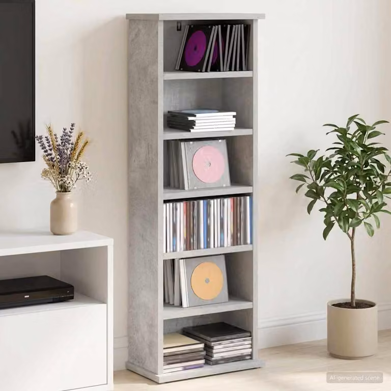 Mobile per CD vidaXL Grigio, con ripiani regolabili e scomparti multimediali, L 60 x P 17 x H 92 cm