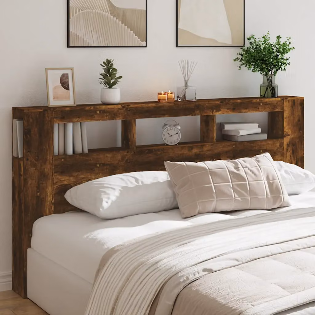 Testiera con LED e porta USB vidaXL in legno multistrato Rovere Fumo, L 200 x P 18,5 x H 103,5 cm