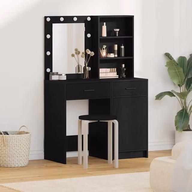 Set da trucco Hollywood con LED vidaXL, colore nero, L/P/H: 135 x 41 x 50 cm