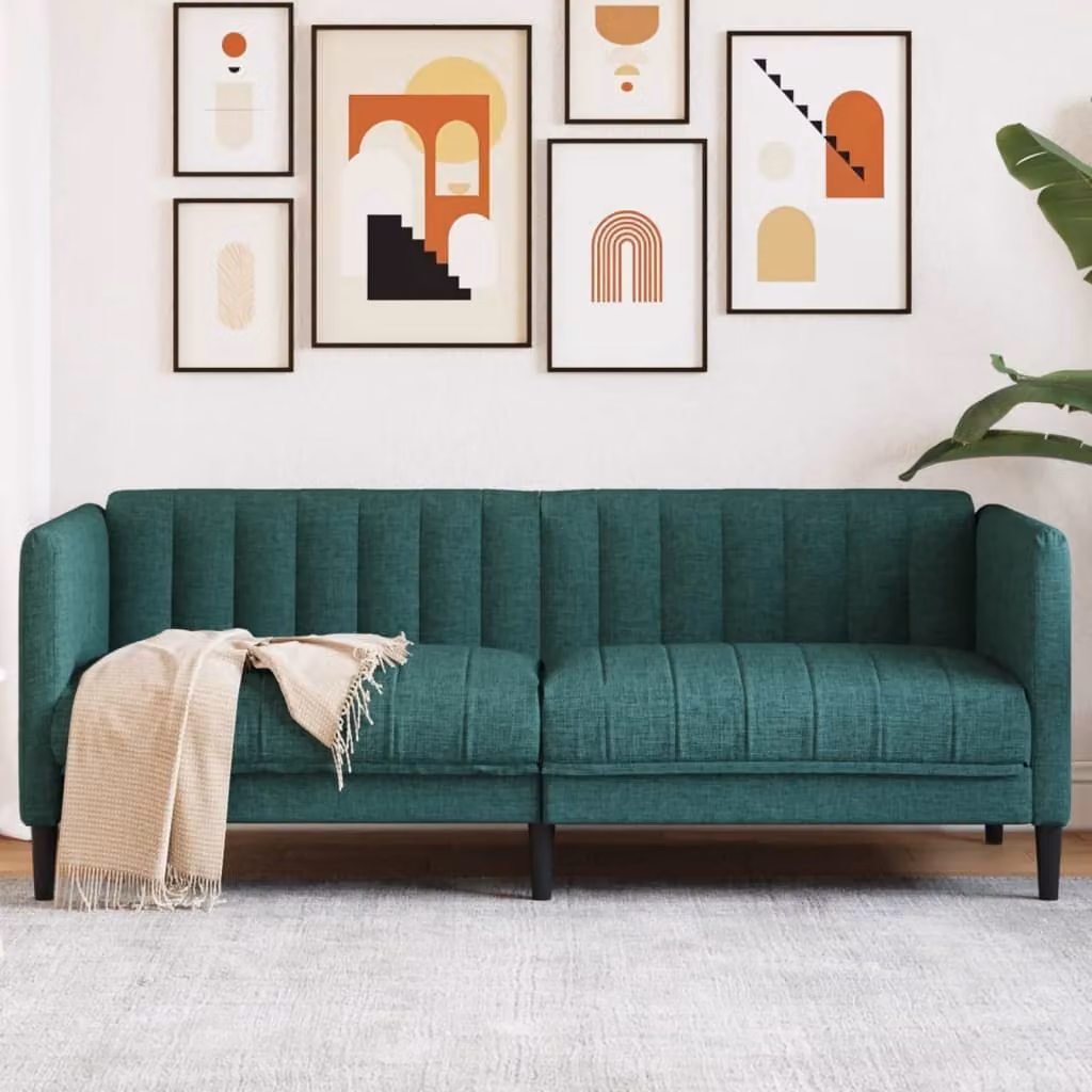 Maison Exclusive - Divano a due posti, colore verde scuro, rivestito in tessuto