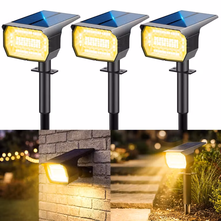 Set di 3 faretti solari, 72 LED, grado di protezione IP67, temperatura di colore 3000K, 2-in-1