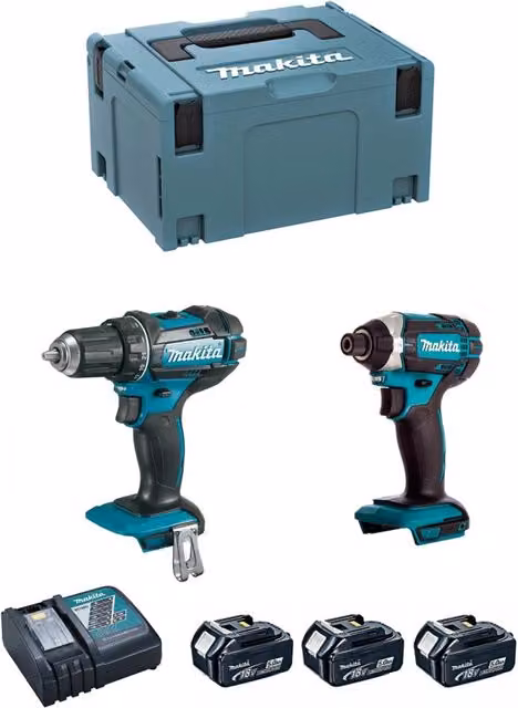 Kit utensili a batteria Makita DLX2127TJ1 con avvitatore DDF482, avvitatore a impulsi DTD152, 3 batterie da 5,0 Ah e caricabatterie DC18RC in valigetta MAKPAC 3