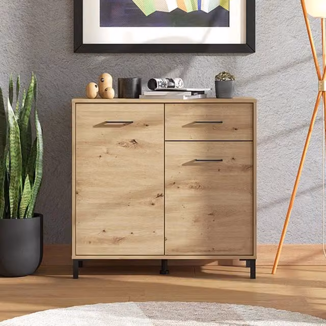 Madia Laerruu DMORA con un cassetto in legno rovere nodi marrone L 93 cm, P 40 cm, H 90 cm