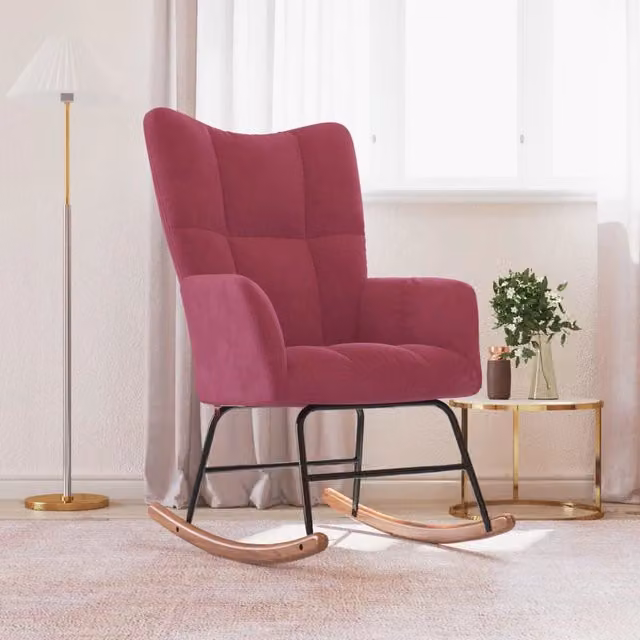 Sedia a Dondolo Moderna in Velluto Rosso Vino MERCATOXL – 1