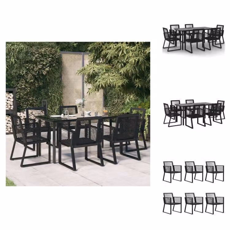 vidaXL Set da pranzo da giardino 7 pezzi in rattan PVC nero - Set di mobili da giardino
