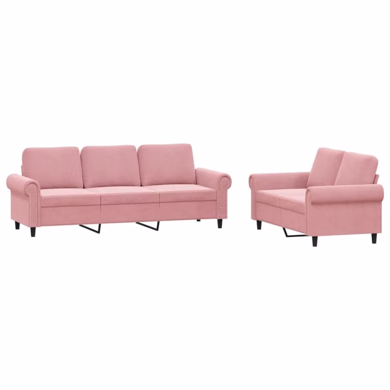Set di Divani 2 pz con Cuscini rosa in Velluto