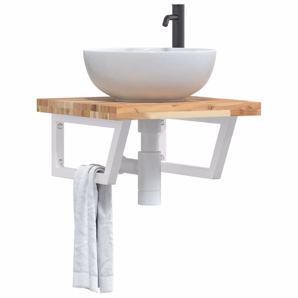 vidaXL Ripiano a Parete per Lavabo in Legno di Acacia e Metallo, Marrone e Bianco