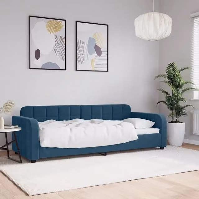 Letto da giorno moderno vidaXL in velluto blu con struttura imbottita – 1