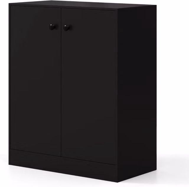 Armadietto a 2 porte 3 ripiani in legno per soggiorno, Organizzatore di armadietti a buffet indipendenti Nero-Credenze buffet