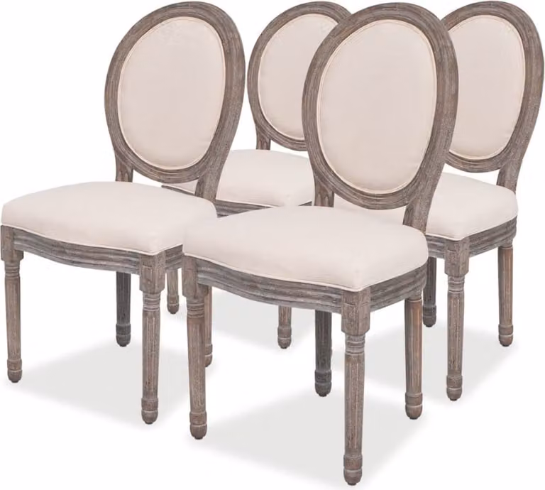 The Living Store Sedie da pranzo 4 pezzi. Tessuto crema