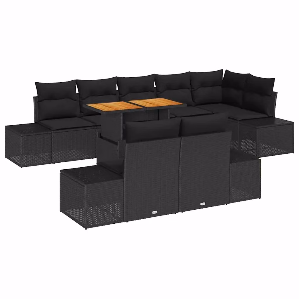 Set da pranzo da giardino moderno vidaXL in rattan e legno di acacia, 9 pezzi, Nero e Marrone – 2
