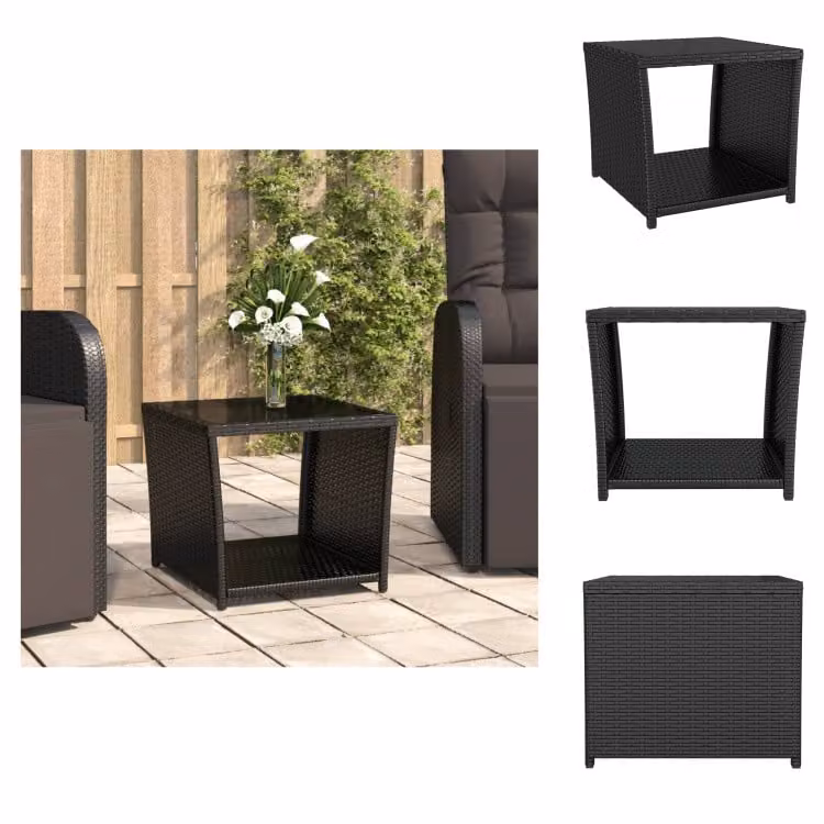 vidaXL Tavolino con piano in vetro in poly rattan nero e vetro temperato - Tavoli da giardino