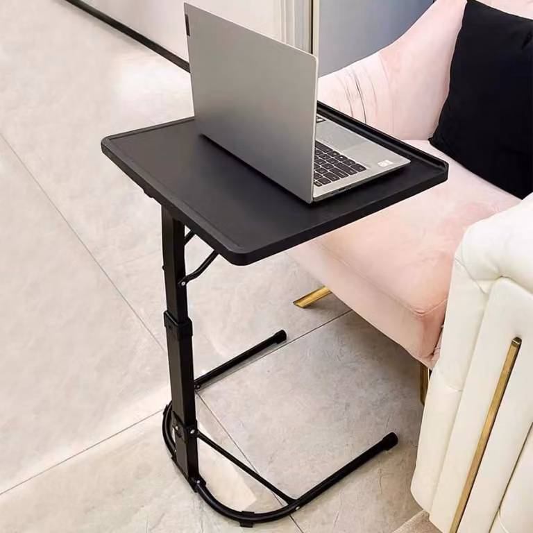 Tavolino laterale, supporto per laptop, vassoio per la colazione, regolabile in altezza, con fessura per tablet, dimensioni 43x43x69 cm, colore nero