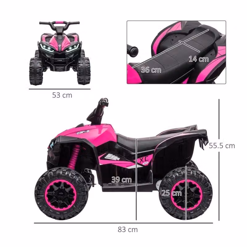 Quad elettrico per bambini 12V con sospensioni, fari LED e ruote larghe, rosa e nero – 2