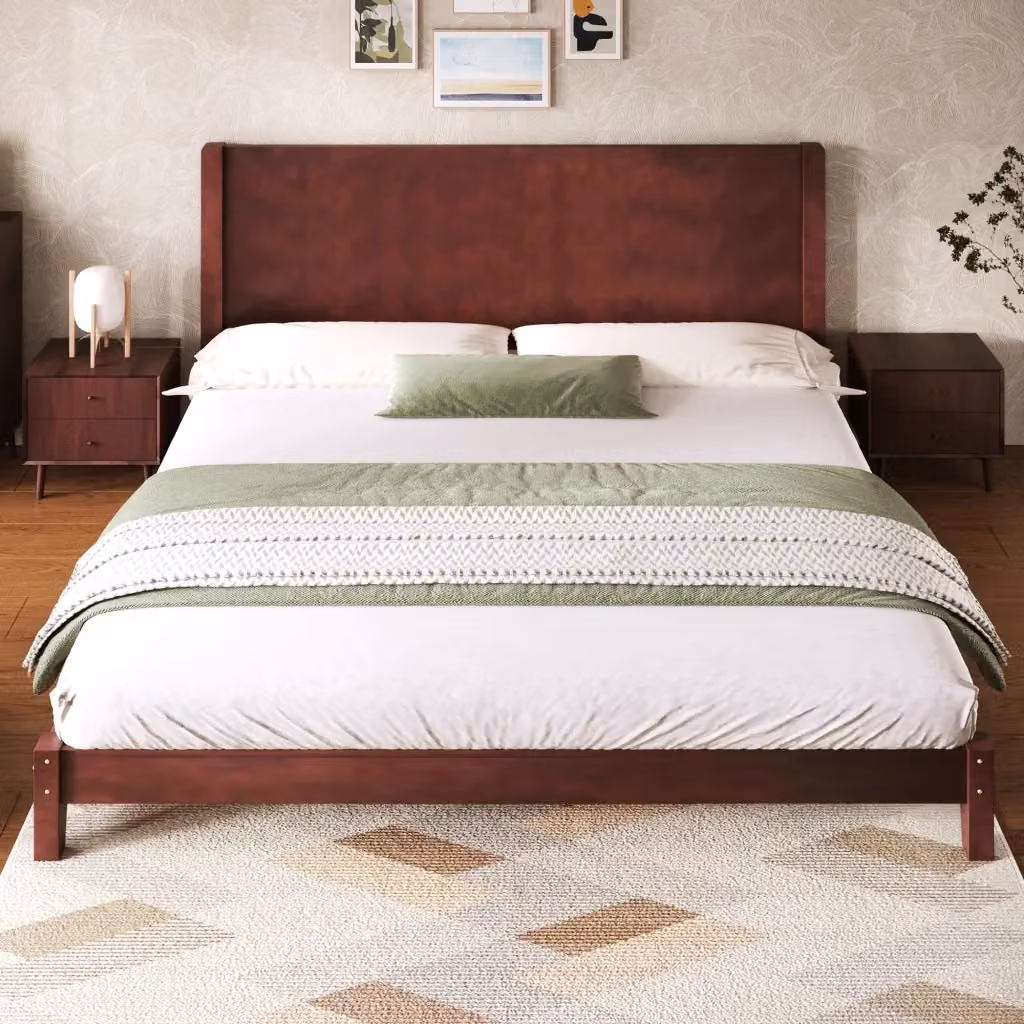 Letto piattaforma REDOM marrone con testiera e rete a doghe fisse L/P/H: 185 x 180 x 205 cm – 2