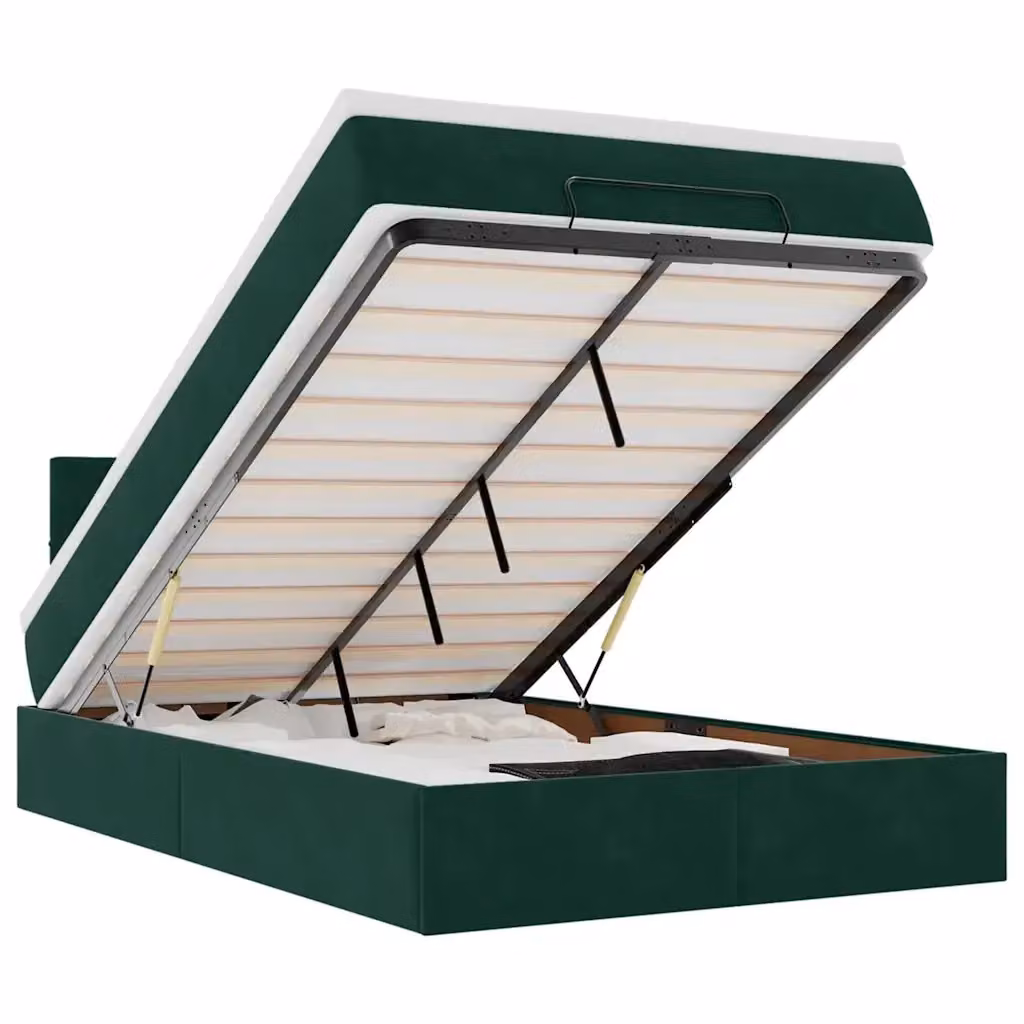 vidaXL Pouf Letto in Velluto Verde con Materasso, Illuminazione LED Sotto il Letto e Porta USB, L/P/H: 120 x 200 x 88 cm – 2