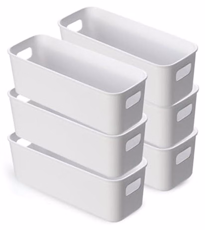 Set di 6 contenitori portaoggetti bianchi in plastica resistente