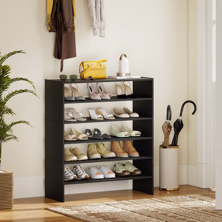 Costway Scaffale per scarpe impilabile a 3 pezzi, Organizer orizzontale a 2 livelli in MDF Nero Opaco per ingresso e corridoio