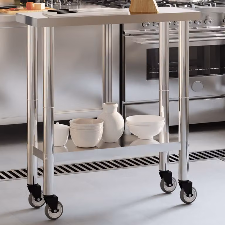 vidaXL Tavolo da Lavoro per Cucina in Acciaio Inox Color Argento L: 82,5 cm, P: 30 cm, H: 85 cm
