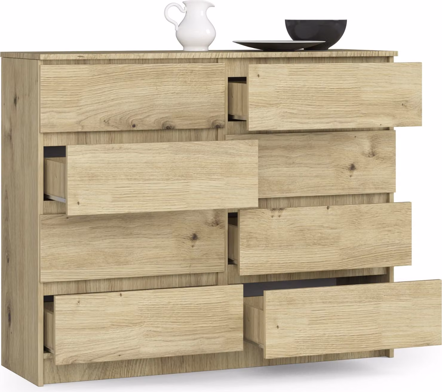 BDW, cassettiera con 8 cassetti, 120x99x40 cm, molto spazio, rovere Artisan