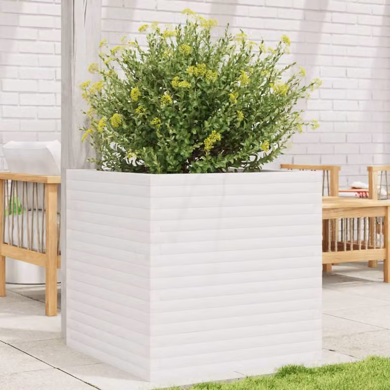 vidaXL Fioriera da Giardino Bianca in Legno di Pino, L/P/H: 70 x 70 x 68,5 cm