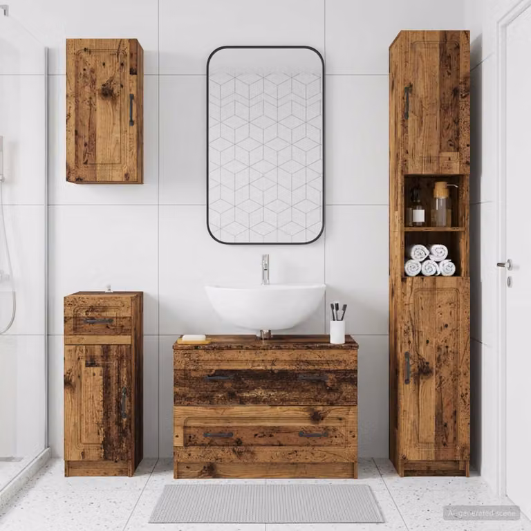 Set di mobili da bagno moderno vidaXL UTRECHT in legno marrone composto da 4 pezzi con mobile lavabo e pensili a muro