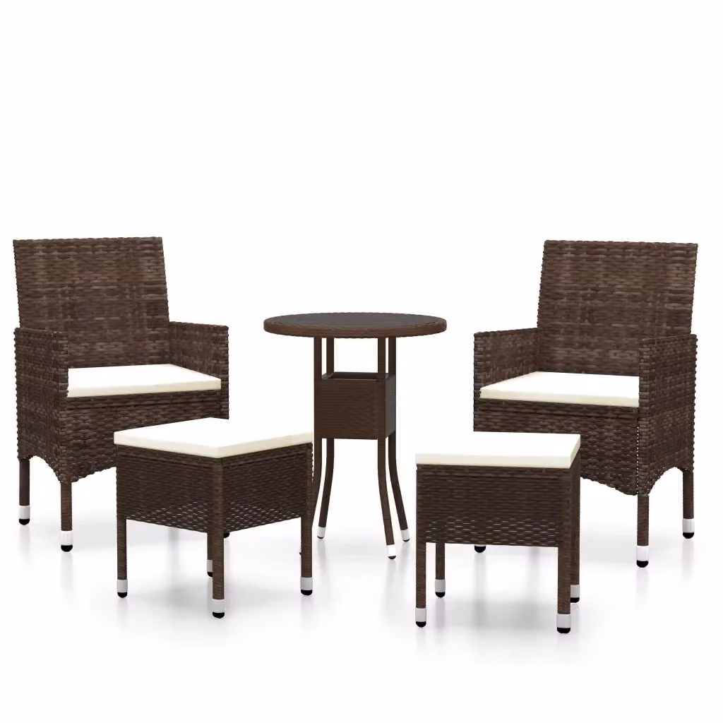 Set da giardino moderno vidaXL con tavolo in vetro e sedie in rattan marrone e bianco – 2