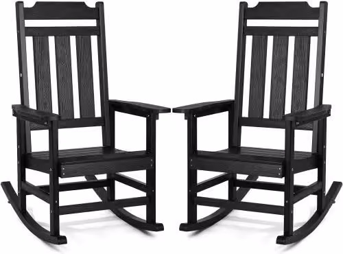 Set di 2 sedie a dondolo da esterno Vevor con schienale alto e braccioli, colore nero